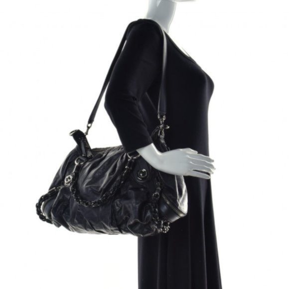 GUCCI Galaxy Two-Way Bag Black Leather Vintage Medium Satchel Purse HOST PICK x3 - Picture 7 of 13